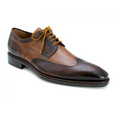 Mezlan "Copa" Brown / Tan Hand-Burnished Antiqued Italian Calfskin Shoes